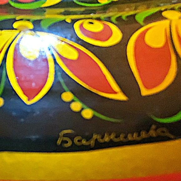 Vntg Russian "Khokhloma" Wooden Platter 16.5", Signed,Hand Painted, Choice of 3 - Picture 11 of 11